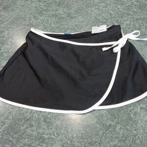 Contrast Binding High Waist Swim Skirt Shade & Shore Black White Trim SZ L NWT